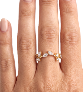 Anillo de diamante redondo de corte marquesa fino, creado en laboratorio, de oro macizo de 14K con diseño de hoja, anillo apilable, minimalista, regalo de aniversario para esposa - Product Image 5