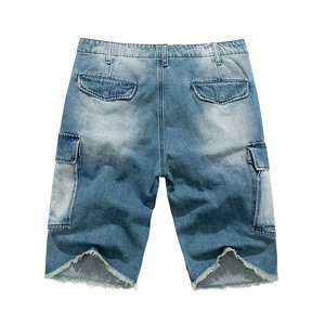 Shorts en jean décontractés pour hommes, coupe ample, collection été, haute qualité, méthode de tissage tricotée, coupe droite, délavage moyen, effet usé - Product Image 6