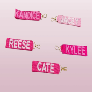 Best-Selling Fashion for White and Pink Colors Combination <b>Names</b> Letters Keychains Theme High Demand Boutique Gift Custom Logo - Product Image 1