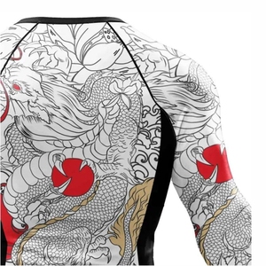 <b>Men</b> MMA Full Sleeve Rash Guard White <b>Black</b> Dragon Print Quick Dry Anti-Uv Anti-Bacterial Breathable Eco-Friendly 220g - Product Image 5