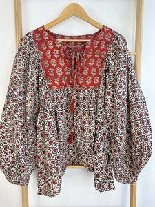 Haut chemisier décontracté Boho pur coton imprimé floral terreux indien Bagru Block débardeur brodé vêtements d'été - Product Image 4