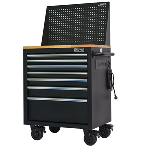 Wholesale 7 Drawer <b>Tool</b> Cabinet with Wood Top Keyed Lock <b>Rolling</b> Matte Black Powder Coated Steel for Garage Workshop - Product Image 1