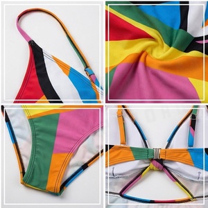 Women One Piece Swimsuit Geometric Print <b>Crossed</b> Halter Twist Design Tie Side Drawstring Stretch Bikini Beachwear - Product Image 4