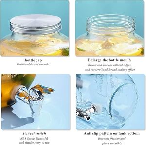 Mason Jar 4 Litres| Beer <b>Dispenser</b> | <b>Drink</b> <b>Dispenser</b> | Mason Jar | Glass Pitcher with tap | Spigot and Steel lid - Pack of 1 - Product Image 5