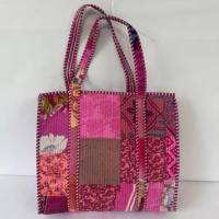 Tas Tote Wanita Lipat Gaya Vintage Boho, Bahan Katun Quilted Motif Patchwork, Lembut, Tahan Lama, Ringan, Tahan Air, Ramah Lingkungan