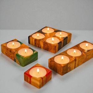 Ensemble de porte-bougies élégants en bois noir et résine époxy, imperméables, pour baptêmes, mariages et Noël, décoration artisanale - Product Image 1