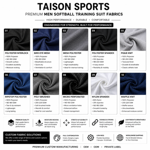 ชุดฝึกซ้อมซอฟต์บอล TAISON SPORTS สำหรับทุกเพศ ผ้าโพลีเอสเตอร์อินเตอร์ล็อคคุณภาพพรีเมียม 300 GSM ดีไซน์สีเขียวอมน้ำเงินและสีแดง พร้อมบริการสกรีนลายแบบกำหนดเอง - Product Image 2