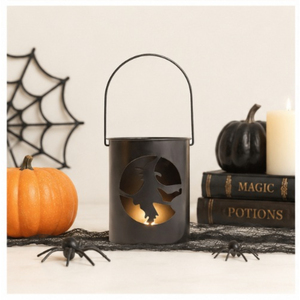 Ensemble de 3 lanternes en métal artisanales pour Halloween, style vintage, en fer noir, avec découpes de fantômes, de chats noirs et d'arbres effrayants - Product Image 2