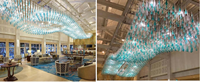 Lustre suspendu ovale en verre personnalisé en forme de goutte d'eau avec télécommande pour hall d'hôtel, luminaire de projet moderne en acier inoxydable