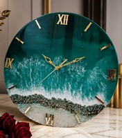 Horloge murale à piles en quartz de résine verte, simple face, décorative, style Art Déco, aspect verre, pour salon, chambre d'amis, finition haut de gamme