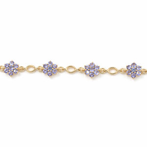 Bracelet floral en argent sterling 925 inspiré du géranium perpétuel, tanzanite bleue, plaqué or 1 micron et rhodium - Product Image 6