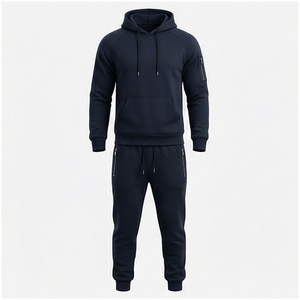 Ensemble de survêtement bleu marine à capuche pour homme, manches longues, couleur unie, respirant, coupe décontractée, idéal pour l'automne - Product Image 1