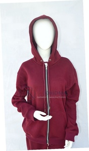 Sweat à capuche zippé bordeaux 100 % coton tricoté à manches longues couleur unie en molleton brossé respirant pour femme, imprimé personnalisé, style streetwear - Product Image 3