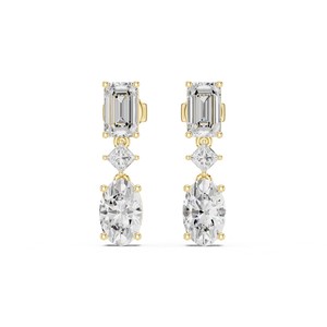 Boucles d'oreilles élégantes de qualité supérieure, forme ovale princesse émeraude, or massif 14 carats, boucles d'oreilles tendance pour femmes, design de bijoux avec diamants de laboratoire. - Product Image 1
