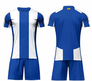 <b>Men's</b> Blue and <b>White</b> Striped Breathable Mesh Soccer Jersey Set Sleeveless V-neck Sublimated Print Football Uniform Kit - Product Image 3