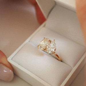 Bague vintage en or massif 14 carats avec diamant de laboratoire taille poire en forme de goutte d'eau, certifiée IGI, pour femme, bijoux de fiançailles et de mariage - Product Image 1