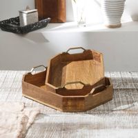 Plateau en bois tendance moderne, plateau rond en bois d'acacia de 14 pouces, plateaux de service multifonctionnels décoratifs, prix compétitif
