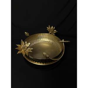 Bol à fleurs en métal pour dattes et chocolat, décoration Ramadan, pour service de table et aménagement de salle à manger de luxe, décoration élégante pour la maison, couleur or - Product Image 4