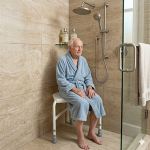 <b>Height</b> <b>Adjustable</b> Corner Shower <b>Stool</b> with Anti-Slip Feet & Drainage Holes -Bath Chair for Elderly, Disabled & Pregnant Users - Product Image 5