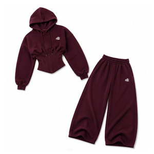 Designer Style <b>Corset</b> <b>Waist</b> Women's Oversized Cropped Hoodies Custom Heavyweight Cotton Wide Leg Joggers Autumn Winter Tracksuit - Product Image 1
