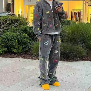 Custom-Made <b>Embroidery</b> Vintage Acid Washed Jogger Pant And Hoodie <b>Set</b> 100% Cotton Regular Fit Activewear Tracksuit <b>Set</b> New - Product Image 1