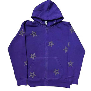 Sudadera con Capucha para Hombre, Diseño de Alta Calidad, con Pedrería, Cierre de Cremallera, Estilo Brillante, 100% Algodón, Ajuste Cómodo, Informal - Product Image 1