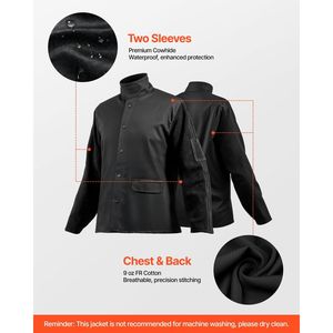 เสื้อแจ็คเก็ตทำงานกันไฟ ทรงปกติ แขนหนังวัวพรีเมียม ผ้าฝ้าย FR 9 ออนซ์ ตะเข็บเชื่อมบริเวณหน้าอกและหลังเพื่อป้องกันไฟ - Product Image 2
