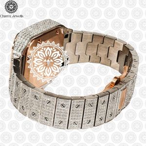 Montre de luxe pour homme Charm_Jewells en acier inoxydable avec accent diamant, verre cristal, mouvement mécanique analogique, 40 mm, étanche 10 bars - Product Image 2