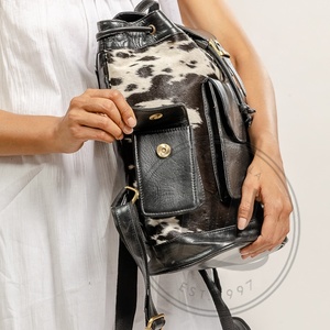 Animal Fur Cowhide Leather <b>Backpack</b> Handmade <b>College</b> Student <b>Backpack</b> Stylish <b>Backpack</b> - Product Image 4