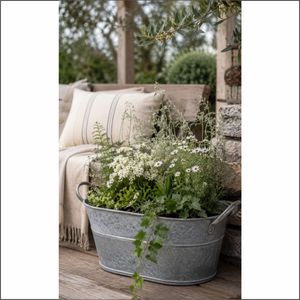 Wholesale Outdoor Garden <b>Galvanized</b> Metal Planter <b>Tub</b> Oval Rust Resistant Large Herb Flower Pot with Heavy Duty Handles for Home - Product Image 3
