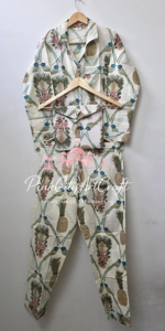 Conjunto de pijama de algodón estampado a mano de lujo para mujer, traje de dormir de algodón indio con pantalones a juego cómodos. - Product Image 3
