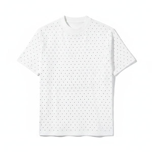 เสื้อยืดแฟชั่นฤดูร้อนผู้ชายสไตล์ลำลองทรงโอเวอร์ไซส์ แขนสั้น ประดับเพชร ผ้าฝ้าย 100% ระบายอากาศ แห้งเร็ว สกรีนลายตามสั่ง - Product Image 1