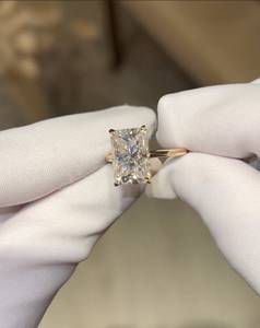 4.5 Carat Radiant Cut Lab Grown Diamond Engagement <b>Ring</b> for Women | Hidden Halo <b>Solitaire</b> Wedding <b>Ring</b> | 18K Gold Plated Bridal - Product Image 1
