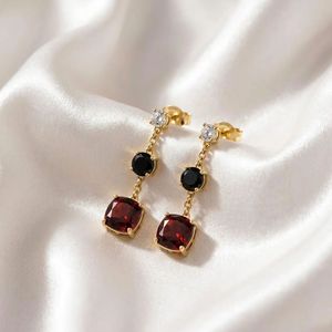 Handmade Garnet Cushion Earrings With <b>Black</b> Obsidian Drop Minimalist Gemstone Dangle Earrings Fine Jewelry For Her - Product Image 6