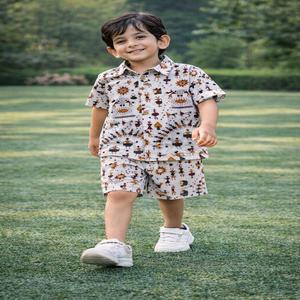 Magnifiques tenues d'été élégantes pour enfants, idéales pour le camping : kits de chemises et shorts en coton respirant, styles variés pour l'extérieur - Product Image 1