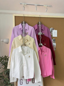 L1151059 Women's Embroidered <b>Pumpkin</b> Khaki Crop Shirt Long Sleeve Turn-Down Collar Loose Fit Casual <b>Top</b> - Product Image 1
