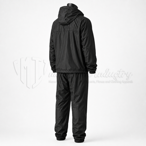 Ensemble de survêtement noir à capuche pour homme, imperméable, longueur intégrale, vêtements de sport décontractés avec poches latérales et fermeture à cordon - Product Image 4
