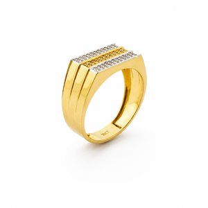 Mens 18KT Yellow Gold Triple Row Micro Pave Cubic Zirconia <b>Ring</b> Geometric <b>Statement</b> Band Luxury Wedding Party Gift Jewelry - Product Image 2