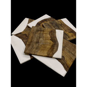 Rustic Resin <b>Wood</b> Coaster <b>Set</b> Round and Square Drink Mat <b>Tea</b> Coaster Cup Holder Dining Room Stylish Kitchen Tabletop Decor - Product Image 1