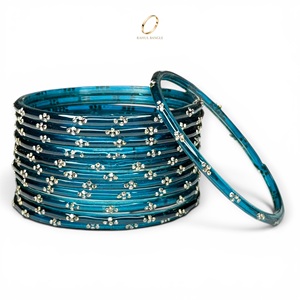 Lot de bracelets cachemiriens plaqués or en verre goutte d'eau bleu océan, design perles étincelantes, pour femme, mariage, vente en gros à bas prix - Product Image 2