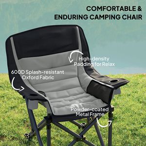 Sedia da Campeggio Pieghevole Portatile Grigia per Adulti con Portabicchieri e Borsa per il Trasporto, con Seduta Imbottita e Tasche Laterali - Product Image 3