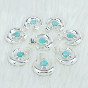 จี้พระจันทร์เสี้ยวหินแคลเซโดนีสีน้ำเงินธรรมชาติ BISMILLAH GEMS ชุบเงินแท้ 925 สไตล์โบฮีเมียน ขายส่งจำนวนมาก - Product Image 5