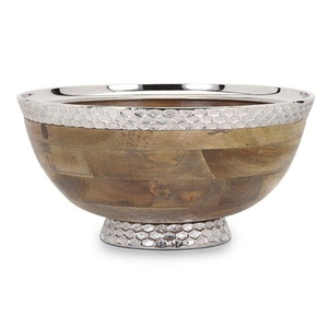 Bols de service en bois de manguier populaires avec poignée en métal, forme ronde, pour fruits et salades, pour la décoration de la table de cuisine. - Product Image 4