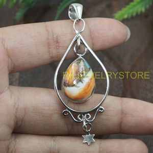 Pendentif en turquoise d'huître épineuse orange, en argent sterling 925, fait main, style bohème, en forme de goutte, bijou fantaisie, cadeau pour femme, cadeau de Noël - Product Image 6