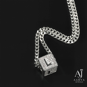Silver Color Cubic Zirconia Pendant Letter Charm Necklace Faceted Chain Jewelry for <b>Gift</b> and Streetwear - Product Image 1