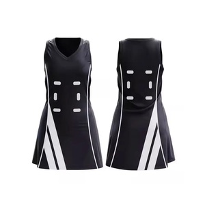 Uniforme de netball sin mangas, negro y blanco, con estampado, antideslizante, con tiras, de tela de alto flujo de aire, para pruebas. - Product Image 1