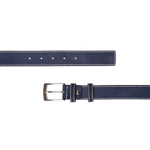 Cinturón de Cuero Vacuno Azul Marino, Estilo Casual de Color Sólido con Costuras Blancas - Product Image 6