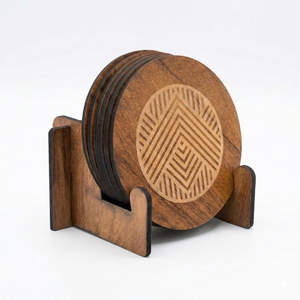 Wooden Coasters Set of 6 with Holder <b>Stand</b> for Tea Coffee Cups Round <b>Drink</b> Coaster Set for Dining Table Protection - Product Image 1