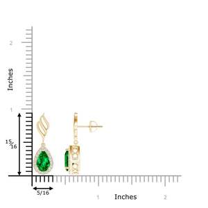 Boucles d'oreilles pendantes en émeraude et diamant en forme de poire, avec halo d'émeraudes, en or rose 14 carats, motif feuille, bijoux pierre de naissance de mai - Product Image 2