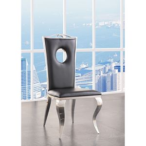 Set di 2 Sedie da Pranzo Nere e in Acciaio Inossidabile con Schienale Traforato, Eleganti Sedute Laterali - Product Image 1